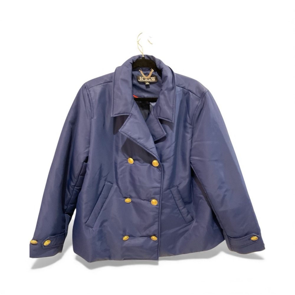 J. Crew Women's Blue Pea Coat with Gold Accents